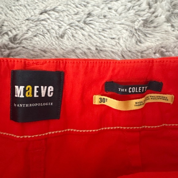 Anthropologie Maeve Colette Cropped Wide Leg Red Orange Linen Blend Pants 30T - Picture 3 of 9